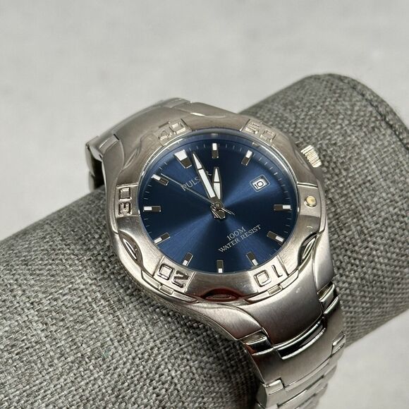 Pulsar Other - Pulsar Watch Mens 38mm Date Blue Dial Silver Tone 8" Rotating Bezel New Battery